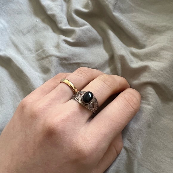 Vintage Silver Onyx Ring Size 6